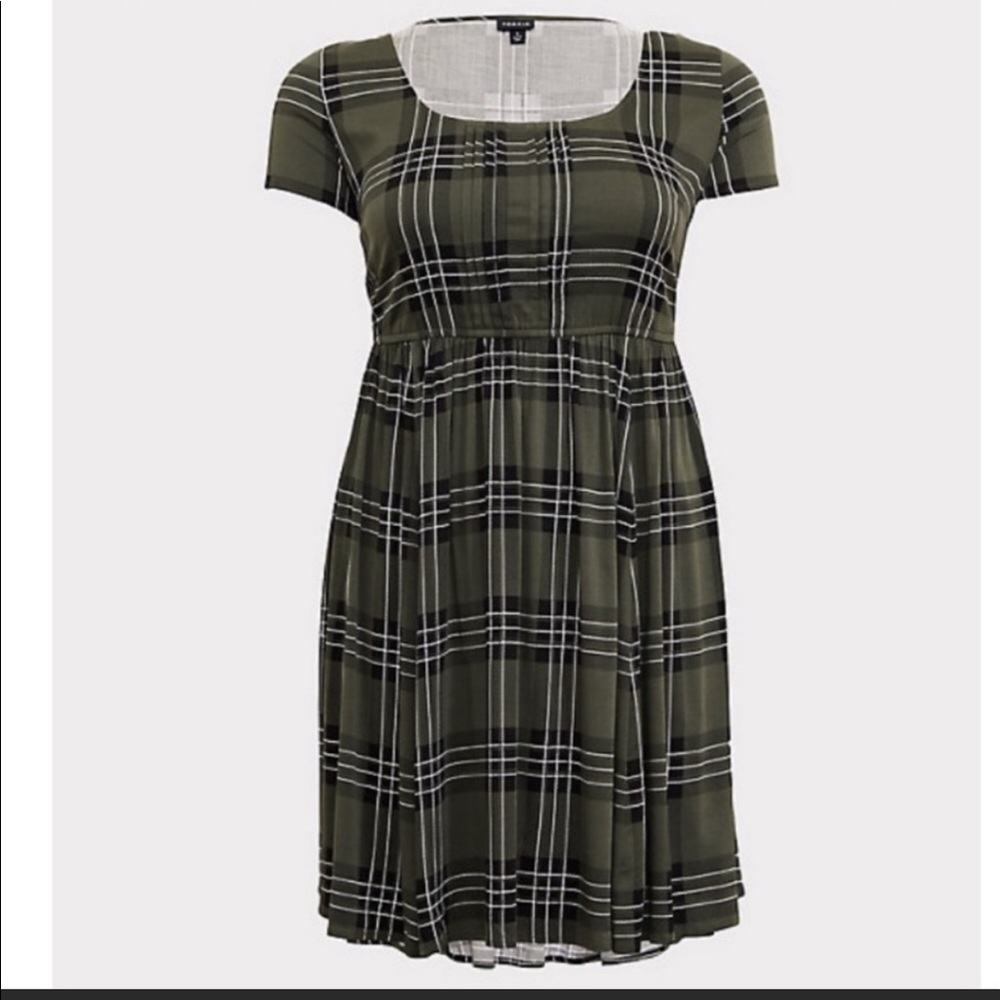 Torrid Olive Green Plaid Challis Skater Dress Size 1